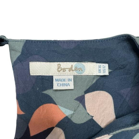 BODEN Lovebirds Viscose Silk Peter Pan Collar Blouse Size 12 US Blue Pink White - Picture 6 of 9